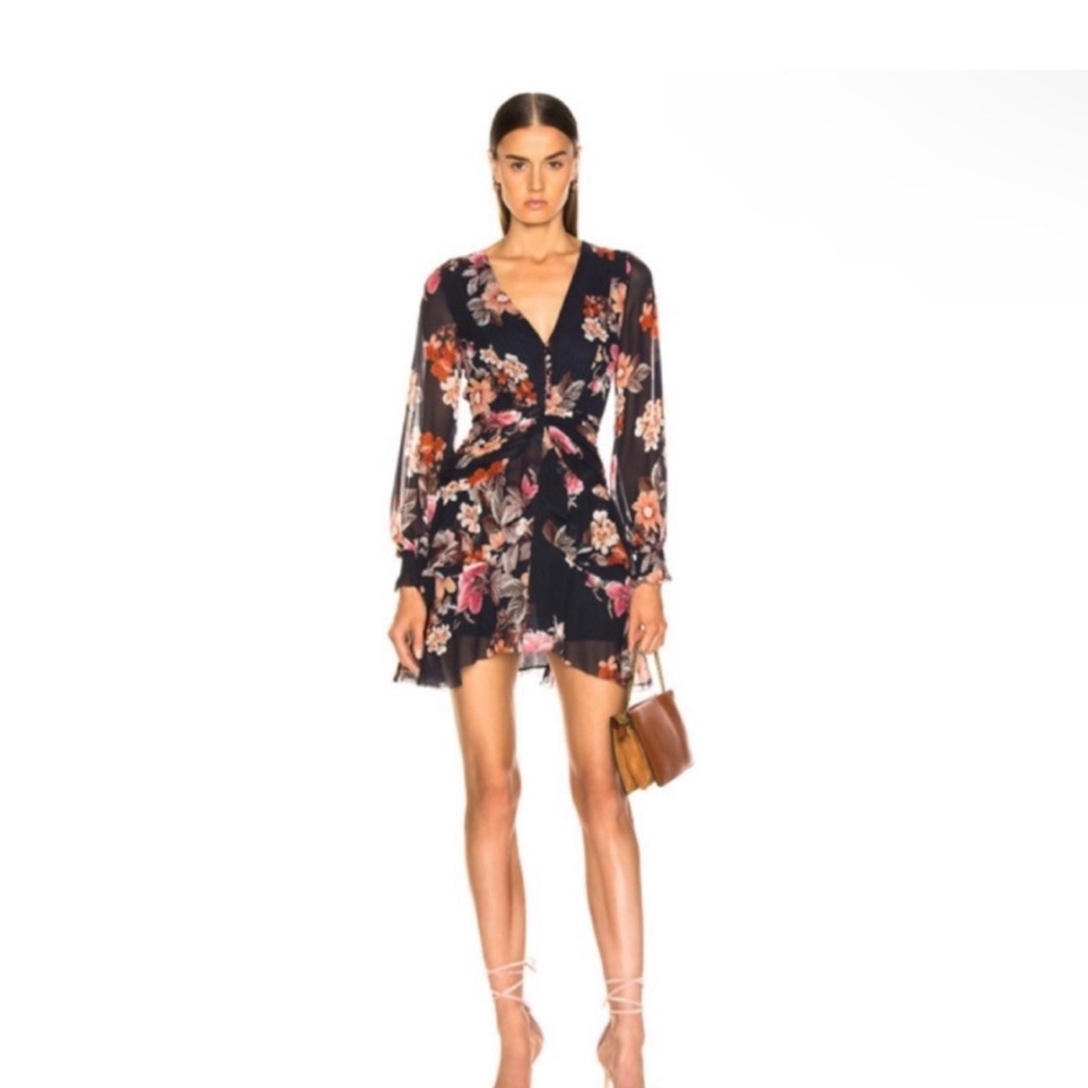 Nicholas 100% silk long sleeve floral mini dress size 4